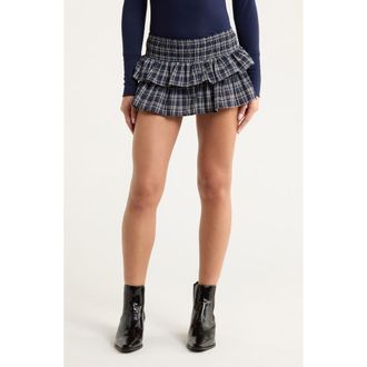 PacSun Plaid Tiered Skort in Blue Multi at Nordstrom, Size X-Large