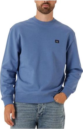 Calvin Klein Blauwe LS EU Badge Sweater - Heren - Sweatshirts - Blauw - 2XL - Hoodies & sweatvesten