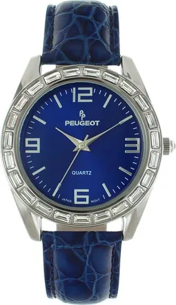 Peugeot Round Boyfriend Baguette Crystal Leather Watch- 40MM in Blue at Nordstrom