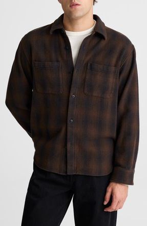 Madewell Midweight Flannel Button-Up Shirt in Licorice Brushed Ombre Plaid at Nordstrom, Size Small