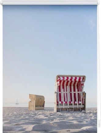 Lichtblick Original Seitenzugrollo »Rollo Klemmfix, ohne Bohren, Verdunkelung, Strandkorb - Blau Beige« verdunkelnd Verdunkelung energiesparend freihängend