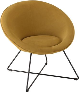 Macabane Sillón en tela de terciopelo amarillo con patas cruzadas de metal
