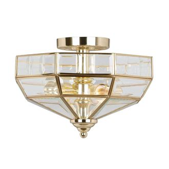 Netlighting Old Park 2 Light Semi Flush Ceiling Light Polished Brass E27 in Yellow