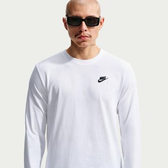 Nike Mens Nike Sportswear Club Long-Sleeve T-Shirt in White | AR5193-100