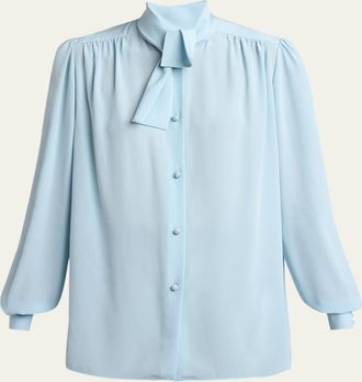 Valentino Garavani Bow-Neck Silk Button-Down Blouse