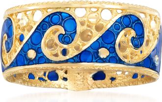 Ross-Simons Italian 14kt Yellow Gold Wave Ring With Blue Enamel