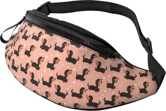 Generic Cute Dachshund Heart Print Waist Packs Waist Pack Lightweight Fanny Pack For Women Jogging Shopping 14X35Cm