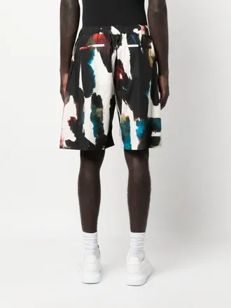 Alexander McQueen Abstract Paint-Splatter Print Shorts - Cream