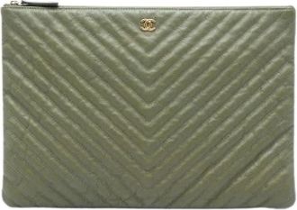 Chanel Pre-owned O Case - Dames - Vintage Clutch - Groen - ONE Size - Leer - Vintage