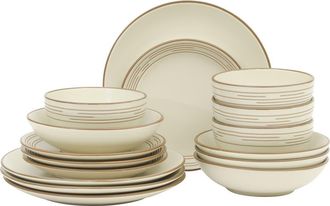 Gibson Home Chiswick House Stoneware Dinnerware Set with Embossed Rim in Cream at Nordstrom