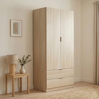Dmora Dmora - Guardarropa Darest, Armario Dormitorio Con 2 Puertas Y 2 Cajones, Muebles De Dormitorio Con Perchero, 81x52h180 Cm, Roble