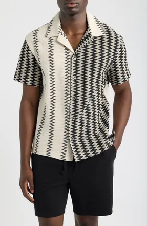 Reiss Dain Chevron Stripe Knit Camp Shirt in White/black at Nordstrom, Size X-Large