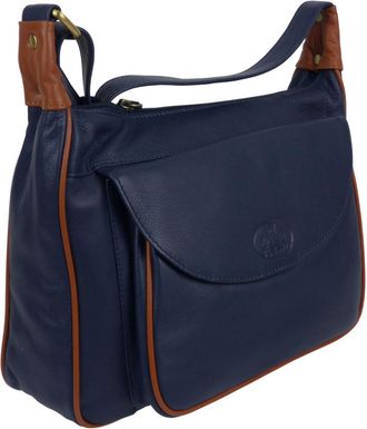 Rowallan of Scotland Ladies Leather Front Pocket Shoulder Bag - Navy/Tan