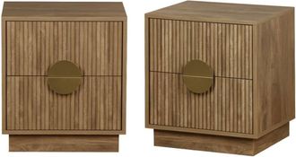 Sweeek Mesita de noche de 2 cajones efecto madera de mango estriada, set de