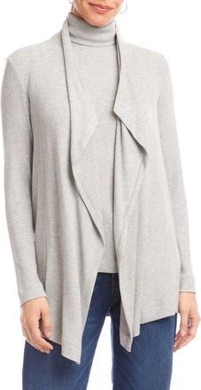 Karen Kane Rib Draped Open Front Cardigan in Heather Grey at Nordstrom, Size X-Large P