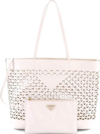Prada Triangle Logo Shopper Tote Laser Cut Leather Medium shoulder bag - Wit
