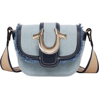 True Religion Asher Frayed Edge Mini Flap Crossbody Bag in Denim at Nordstrom Rack