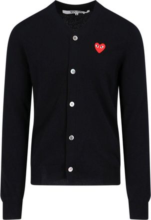 Comme Des Gar&ccedil;ons Button-Down Red Heart Patch Black Wool Cardigan