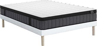 Vente-Unique Conjunto somier tapizado de 140 x 190 cm + colch&oacute;n h&iacute;brido de muelles ensacados 7 zonas y gel viscoel&aacute;stico de 25cm de grosor - TOLCA de YSM&Eacute;E
