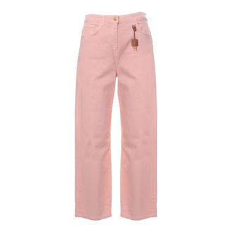 Elisabetta Franchi Wide Jeans, female, Pink, Size: W29 Dyed Cotton Jeans With Logo Charm