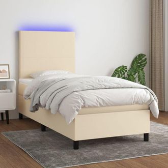 vidaXL Cama Box Spring Colch&oacute;n Y Luces Led Tela Crema 80x200 Cm Vidaxl