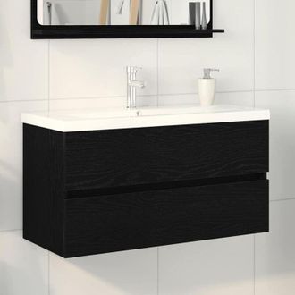 vidaXL Gabinete Para Lavabo Con Puerta Roble Negro 90 X 39 X 62 Cm Vidaxl