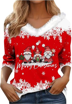 Generic Christmas Jumper 25025 for Women Reindeer Snowflake Santa Claus Tree Print - Plus Size Christmas Sweatshirts for Women Novelty Funny Furry V Neck Wome