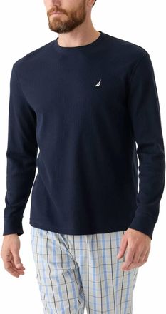 Nautica Waffle Knit Pattern Lounging Shirt In Navy
