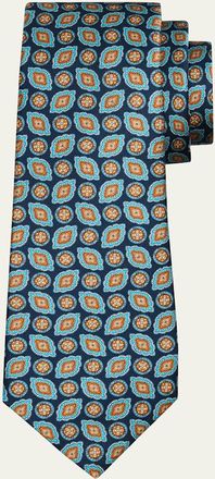Kiton Mens Intricate Medallion Silk Tie