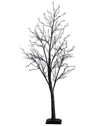 Nearly Natural 5Ft Pre-Lit Halloween Deluxe Black Twig Artificial Fall Tree With 102 Orange & Purple Led Lights