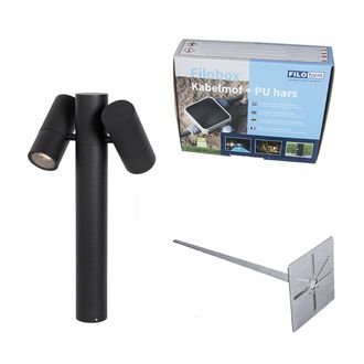 QAZQA Qazqa Moderno L&aacute;mpara De Pie Para Exterior Negra 50 Cm 2-luces Regulables - Duo Aluminio /vidrio Alargada Adecuado Para Led Max. 2 X 35 Watt