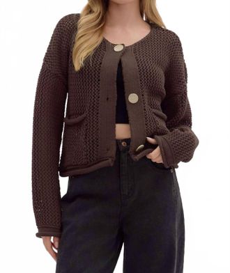 Entro Button Cardigan In Brown