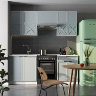 Vicco Mueble De Cocina Fame-line, Azul Claro-gris-blanco, 200 Cm, Et Antracita, Vicco