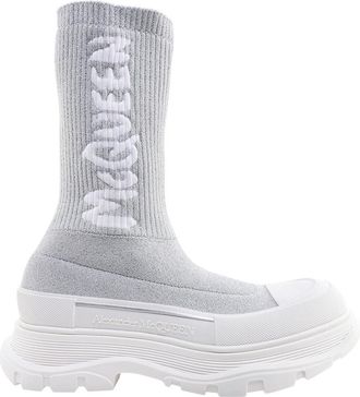 Alexander McQueen Grijze Stretchylon Enkellaarzen - Dames - Enkellaarsjes - Grijs - 39 EU - Schoenen