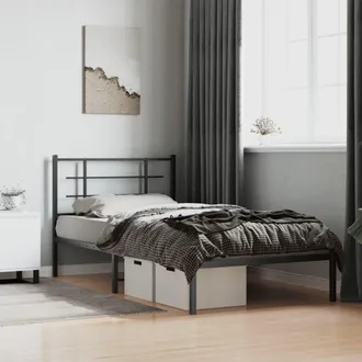 vidaXL Estructura Cama Sin Colch&oacute;n Con Cabecero Metal Negro 107x203 Cm Vidaxl