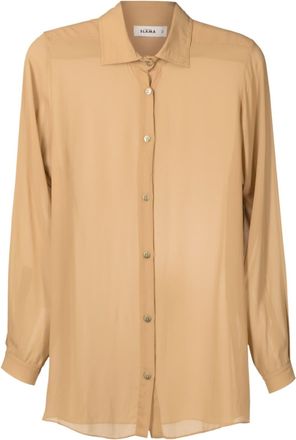Amir Slama semi-sheer long-sleeve shirt - women - Viscose - G - Brown