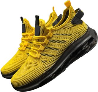 Generic Mens Lightweight Breathable Knit Sneakers with Thick Sole for Outdoor Casual Running Athletic Walking Comfort Slip On Shoes (Yellow, 6.5)