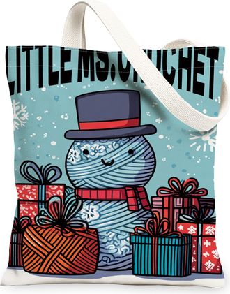 Generic Winter Snow Man Canvas Tote Bags, Cute Snowperson Design Reusable Grocery Bags, Lightweight Washable Shoulder Strap Canvas, Blue, 13x15 Inch
