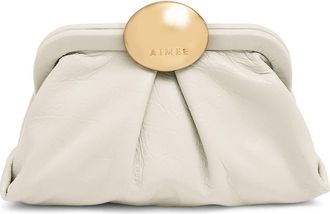 Aim&eacute;e Mini Full Circle Leather Frame Crossbody Clutch in Chalk Crinkle at Nordstrom