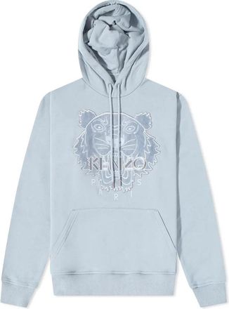 Kenzo Mens Glacier Festive Embroidered Tiger Hoodie - Blue Cotton - Size X-Large