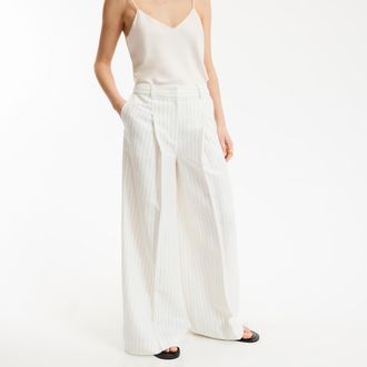 La Redoute Collections Broek met bandplooien en wijde pijpen van linnen en katoen, streepjes