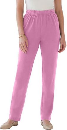 Roaman's Plus Size Soft Knit Relaxed Pull-On Straight Leg Pant in Mauve Orchid at Nordstrom, Size Small Tall
