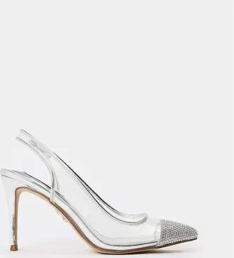 Steve Madden Womens Leena Metallic Textured Toe Slingback Pumps - Silver - Size: 8