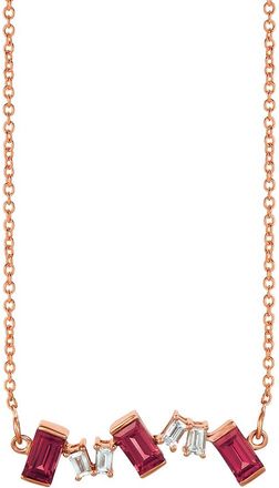 Le Vian Baguette Frenzy 14K Rose Gold 1.15 Ct. Tw. Diamond & Rhodolite Gemstone Chain Necklace