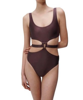 Jonathan Simkhai Emelia Satin Swim One Piece In Dark Chocolate
