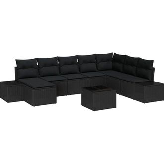 vidaXL Garden Sofa Set with Cushion 8 pcs Black Poly Rattan vidaXL