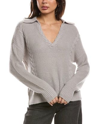The Cashmere Project The Cashmere Project Shaker Cable Johnny Collar Cashmere Sweater