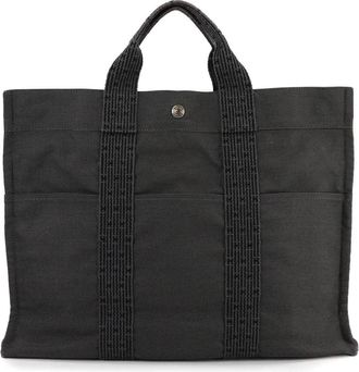 Herm&egrave;s Gray Canvas Handbag Tote Bag (Pre-Owned)