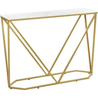 Beliani Beliani - Modern Glam Rectangular Console Table mdf Iron Marble Effect White with Gold 100 x 30 cm Hazen