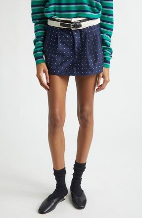 HommeGirls Polka Dot Belted Flip Waist Pleated Miniskirt in Navy Polka Dot at Nordstrom, Size 4 Us